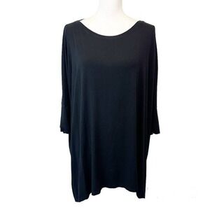Eileen Fisher Womens Swing Trapeze Top‎ Solid Black Rayon Short Sleeve Medium